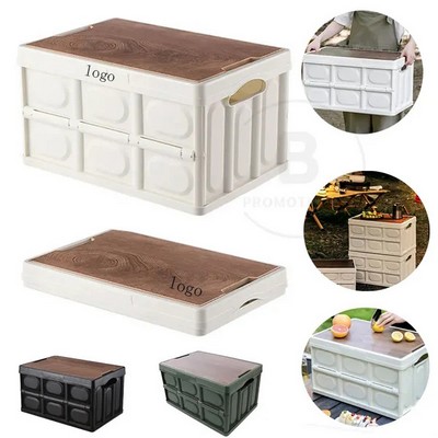 Collapsible Storage Bins with Wood Lids