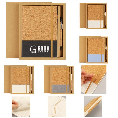 Natural Cork Notebook with Wheat Straw Ball Pen Set