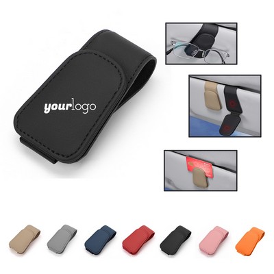 Car Sun Visor PU Leather Sunglass Holder