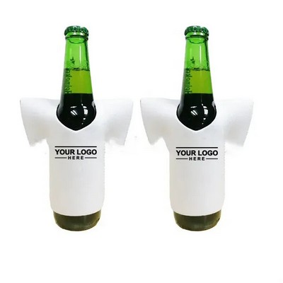 Short Sleeve Neoprene Beer Bottle Holder in T-Shirt Shape for Insulation