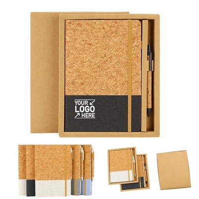 Eco-Friendly Cork Texture PU Splice Notebook with Pen Set