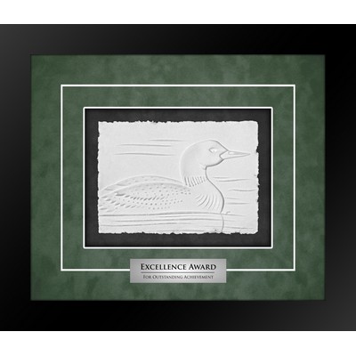 Loon (Black/Green) - Cast Paper Sculptured Art - Shadowbox Award 13"x15"