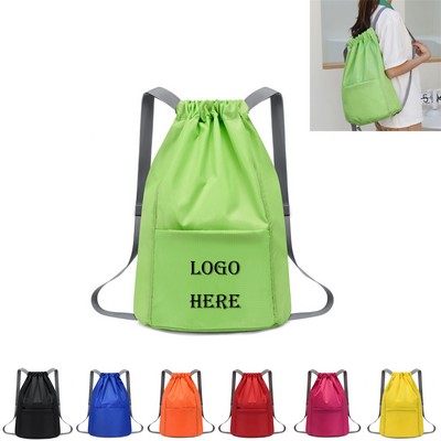 Heavy Duty Drawstring Backpack With Front Pocket