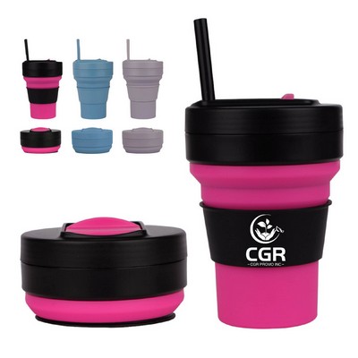 With Straw Lid Collapsible Cup For Traveling 12oz Lightweight Folding Water Mug