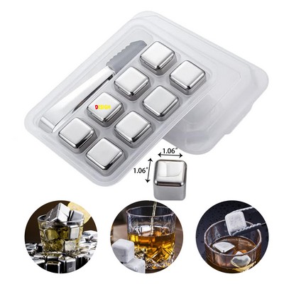 8 Pack Silver Wine Stone Stainless Steel Ice Spheres Reusable Ice Cubes Set Stainless Steel Ice Cube