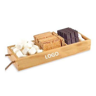 Wooden 3-Compartment Food Snacks Tray