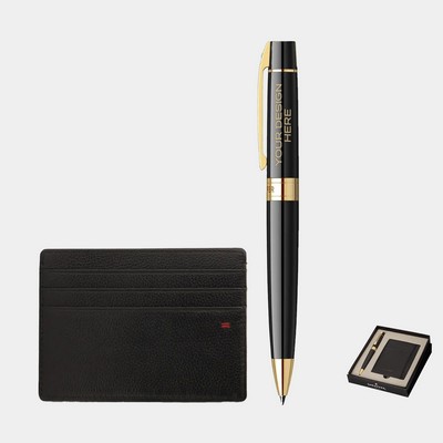 SHEAFFER® Executive Gift Set Glossy Black Gold Trim 300 Ballpoint Pen with Credit Card Holder