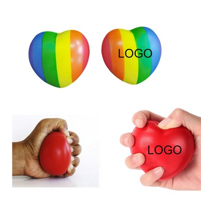 2 4/5" Custom Rainbow Heart Shaped Squeeze Ball PU Foam Motivational Relieve Stress Ball