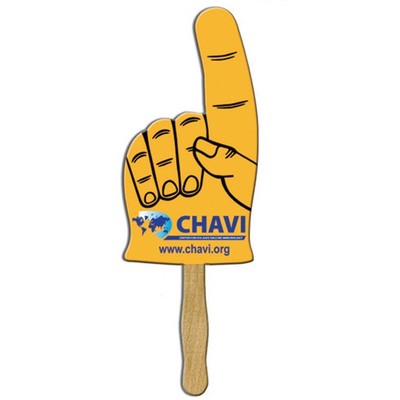 Hand w/Raised Finger 2 Sided Sandwiched Rally Hand Sign w/12" Wooden Stic