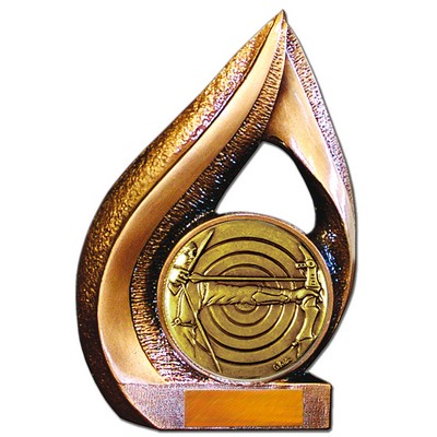 Stock 9" Flame Trophy with 2" Archery Coin and Engraving Plate