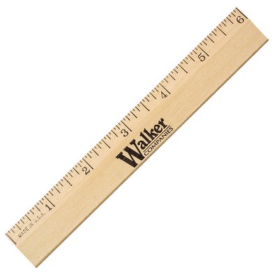 6" Clear Lacquer Beveled Wood Ruler (Spot Color)