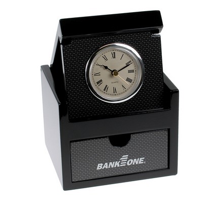 Carbon Fiber Design Flip Up Clock w/Keepsake Drawer Box