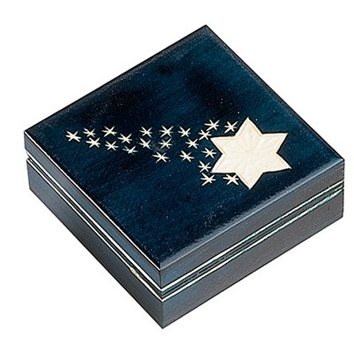 Celestial Black Wood Box w/White Shooting Star Decoration (4"x4"x1 5/8")