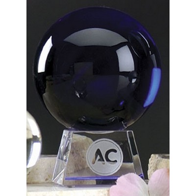 4" Cobalt Blue Optical Crystal Gazing Ball Award w/Base