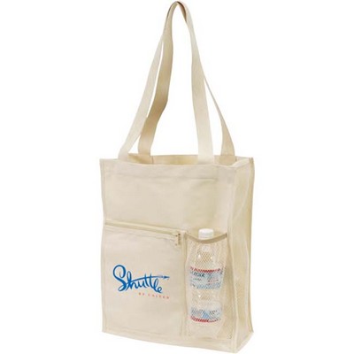 Canvas Mesh Tote Bag with Bottle Holder Pocket