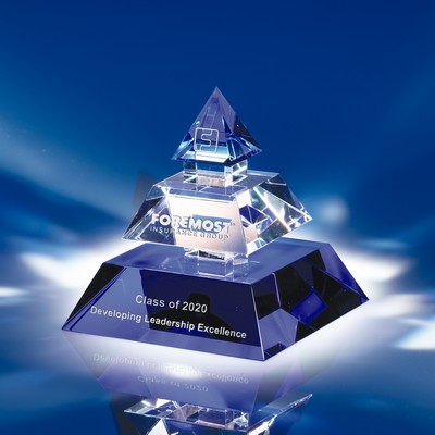 Legend of Success Blue & Clear Crystal Pyramid Award 6"H