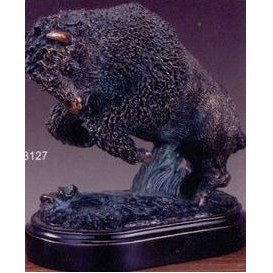 Black Running Buffalo Trophy w/Oblong Base (7"x6")