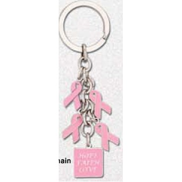 Pink Ribbon Dangle Key Chain w/ 3/4" Logo