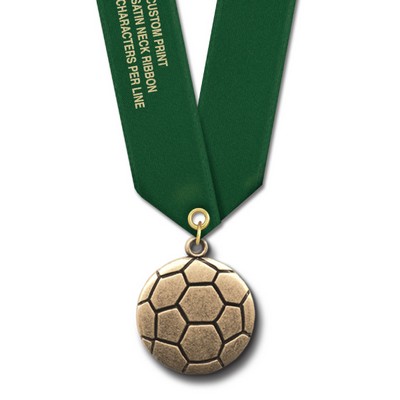 1 1/8" Soccer Ball Cast CX Medal w/ Satin Neck Ribbon