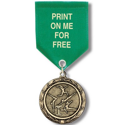 1 1/2" Female Gymnastics Cast MX Medal w/ Satin Drape Ribbon