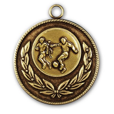 Stock Classic Wreath With Rope Edge 2" Medal- Soccer Male