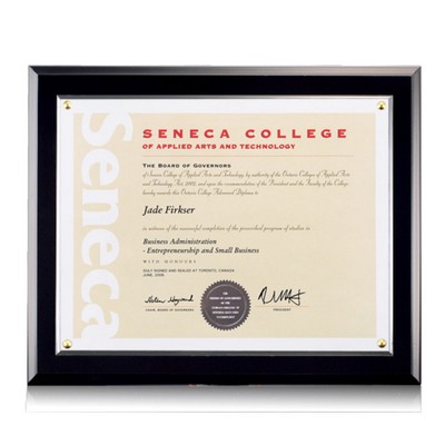 Walcourt Cert Holder - Black/PlexiGlass 8½"x11"