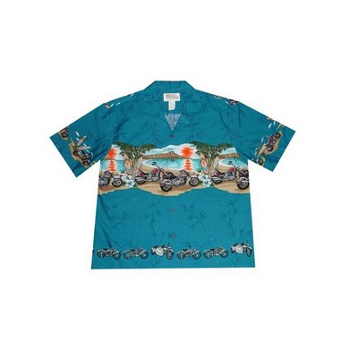 Green Hawaiian Border Print Cotton Poplin Shirt w/ Button Front