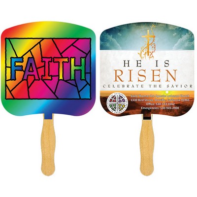 Religious Hand Fan/ Faith Stained Glass with Four Color Process Imprint