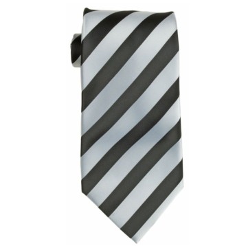 Stock Silver/ Black Striped Polyester Tie