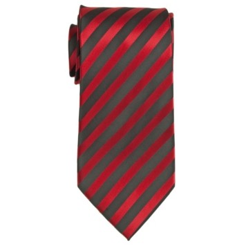 Stock Red/ Black Striped Polyester Tie