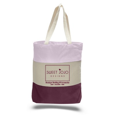 12 Oz. Canvas Tri Color Tote Bag w/ Gusset - 1 Color (15"x15"x3")