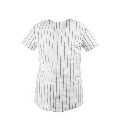 Girl's Pinstripe Full Button Short Sleeve Jersey Shirt