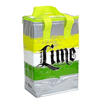 Custom Full-Color145g Laminated Woven Insulated 12-Can Cooler Bag w/3-Side Zipper Closure 9"x11"x6"