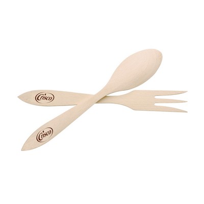 12" Wooden Salad Serving Set - Fork & Spoon (each Hot Branded)