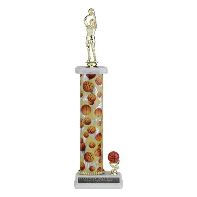 18" Single Column Basketball Trophy w/Basketball & Figure