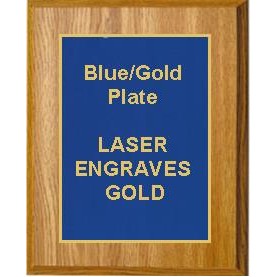 Oak Plaque 6" x 8" - Blue/Gold 4" x 6" Plate