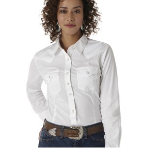 Wrangler® Women's White Long Sleeve Solid Shirt