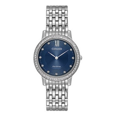 Citizen Ladies' Silhouette Eco-Drive Watch, Stainless Steel with Blue Dial and Swarovski Crystals