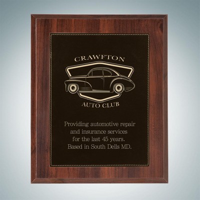 High Gloss Cherrywood Plaque w/Black & Gold Leather Plate (Medium)