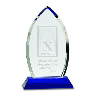 10" Crystal Oval Award on Blue Pedestal Base