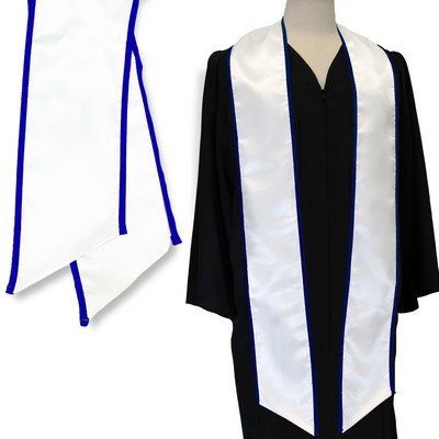 White 84" Graduation Stole with Royal Blue Binded Edge