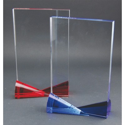 5.25x8.5 clear crystal panel with Bowtie blue accents. 3.75" long by 1 5/8 at widest point