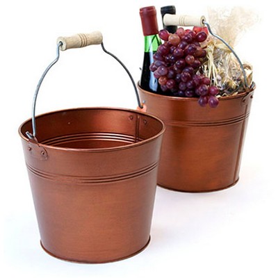 8 1/2" Faux Copper Painted Pail w/Wooden Handle