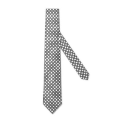 Silk Woven Necktie - Grey and White Gingham Check