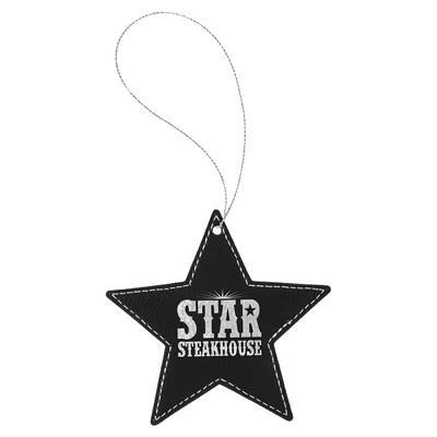 Black & Silver Laserable Leatherette Star Ornament w/Silver String