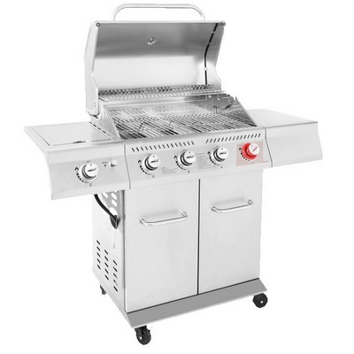 Keg Products Stainless Steel 4-Burner Propane Gas Grill w/Side Burner