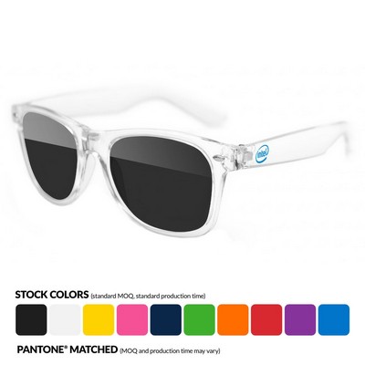 Clear Retro Sunglasses w/ 1 Color Temple Imprint