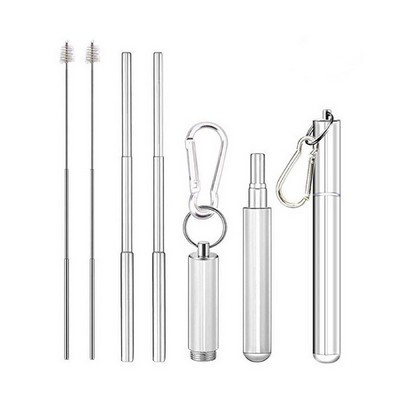 Reusable Silver Telescopic Straws w/Metal Case