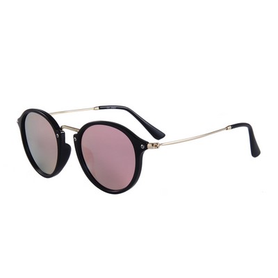 Sunglasses - Pink Mirror Lenses - Black Frames - Gold Temples