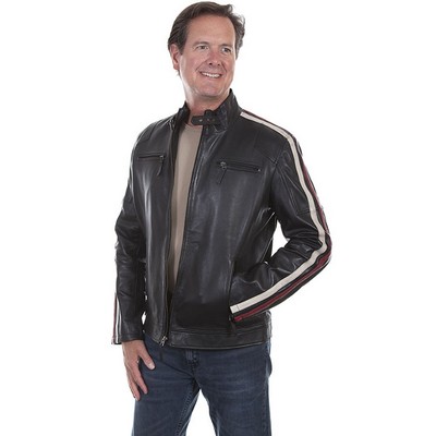 Men's Premium Motorcycle Jacket w/Striped Sleeves